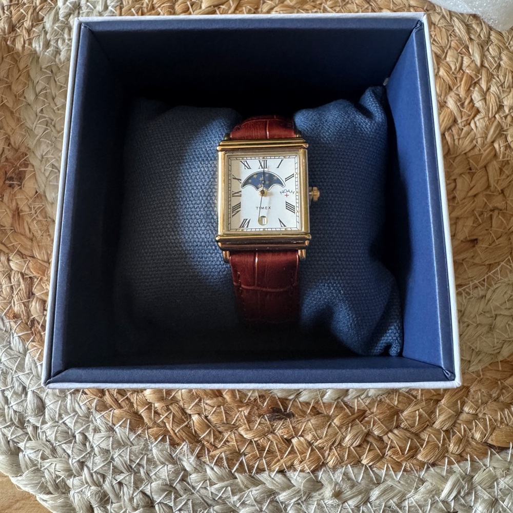 Noah x Timex Moonphase Gold Watch with Brown Leather Strap